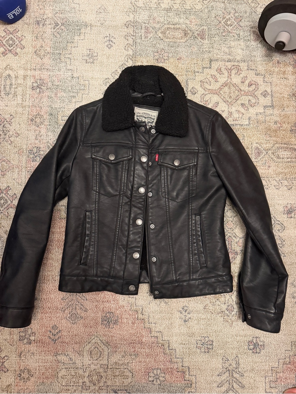 Levi's Women's Size Small Black Faux Leather Sherpa Trucker Jacket